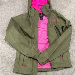 The North Face Khaki Jacket with Bright Pink Interior